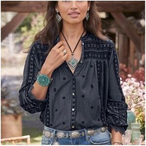 Sundance Corinne Romance Eyelet Embroidered Lace Button Front Blouse